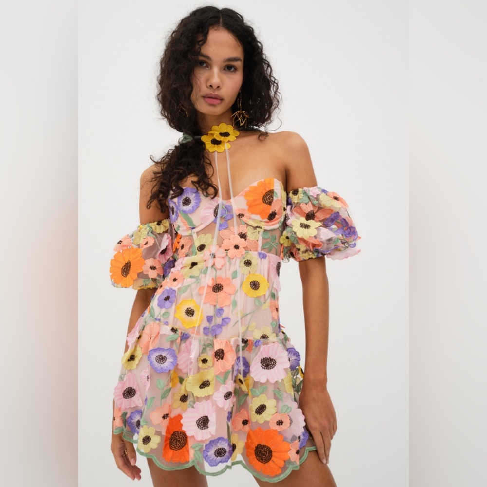 NWT For Love & Lemons Prato Floral Mini Dress sz Small